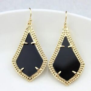 Gold Plated Black Dangle Drop Earrings